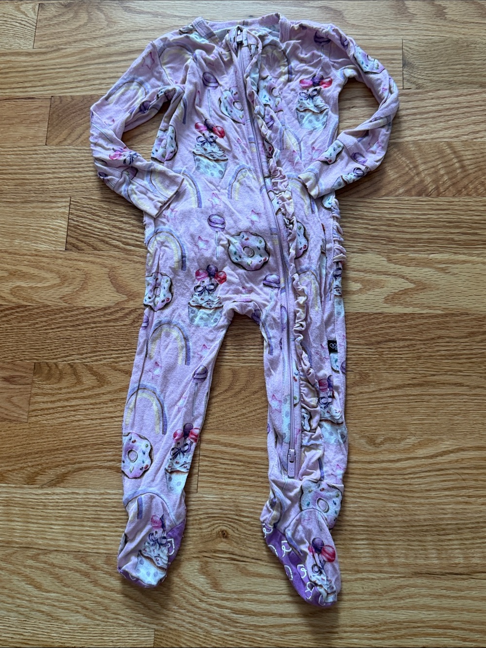 Lev Baby Della Donut Ruffled Zippered Footie Outfit / Pajamas - 6-9 Months